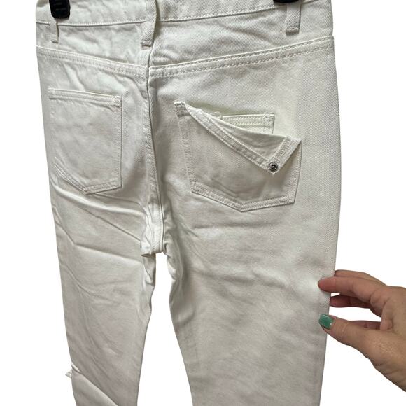 English Factory Destroyed Mom Jeans White Distressed Flipped Pocket Sz 25 NWT - Picture 10 of 12